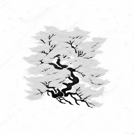 Japanese Cherry Blossom Tree With A Wolf Silhouette