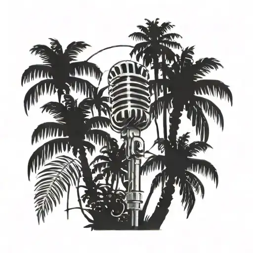 California Palm Trees Silhouette With A Microphone Hidden Among The Branches
