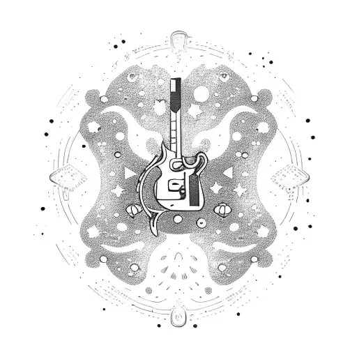 A Cosmic Guitar Floating In Space Surrounded By Swirling Galaxies