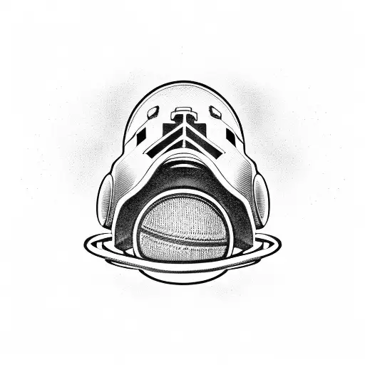 A Dog Wearing A Soldier's Helmet And Holding A Basketball In Its Mouth