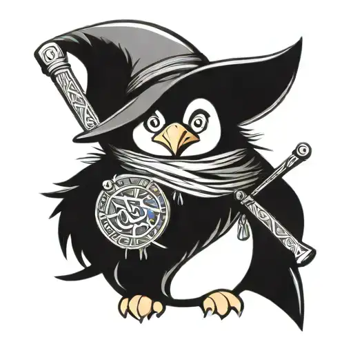 Wizard Penguin With Beard Holding Staff