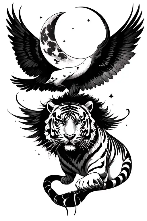 Angle With Egle Flying Moon And Tiger