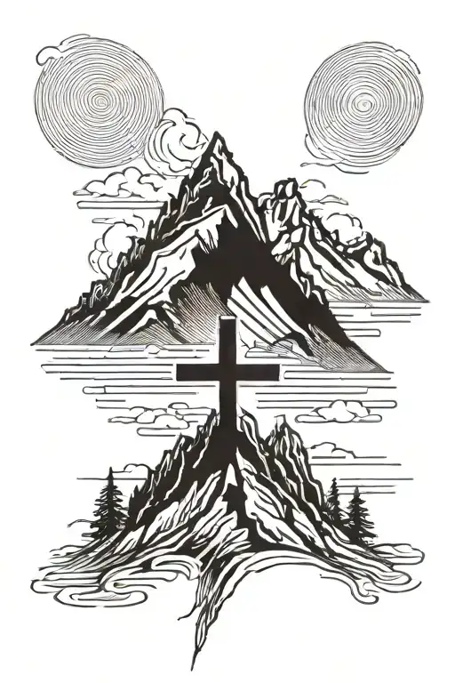 Mountain Peak With Cross