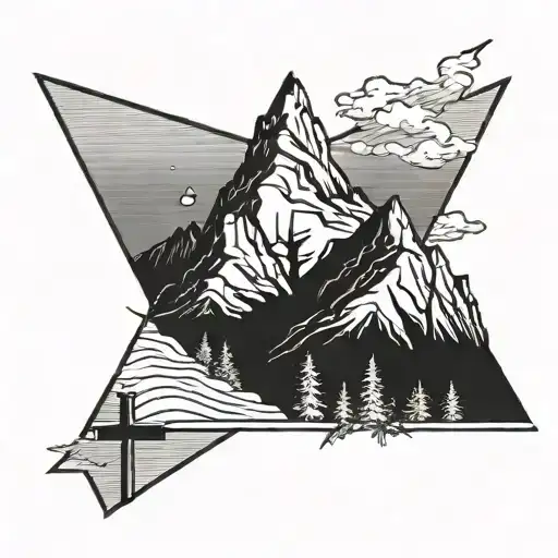 Single Mountain With Cross On Peak