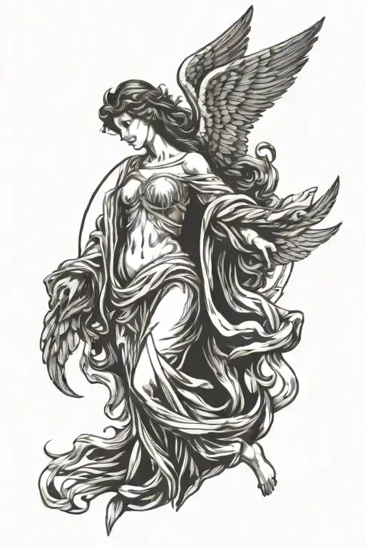 Guardian Angel With One Raised Wing And Topless