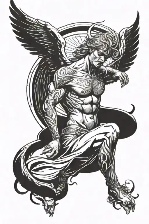 Male Guardian Angel Shirtless With One Raised Wing