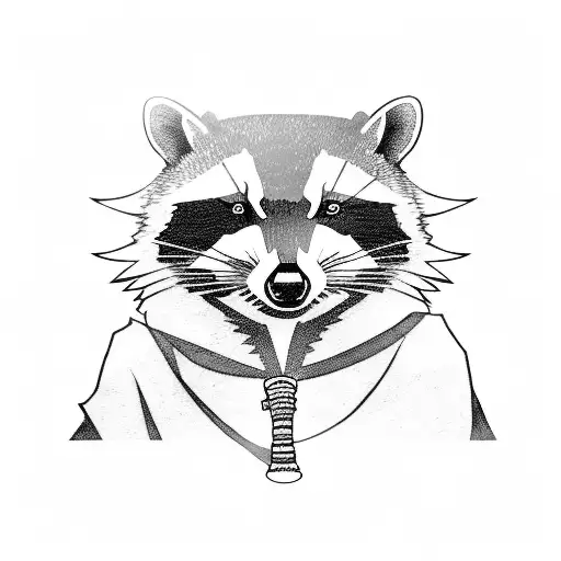 Racoon Holding A Katana With A Black Bandana On His Head