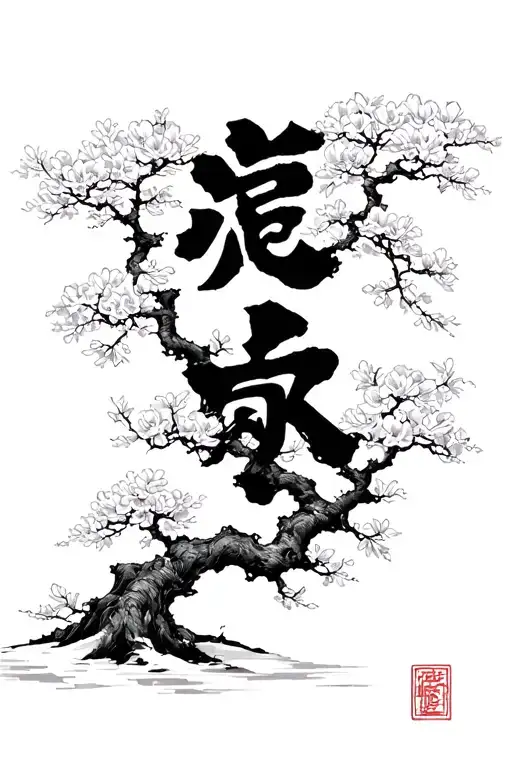 Sakura Tree With Three Kanjis