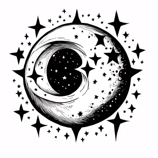 Moon Surrounded By Stars