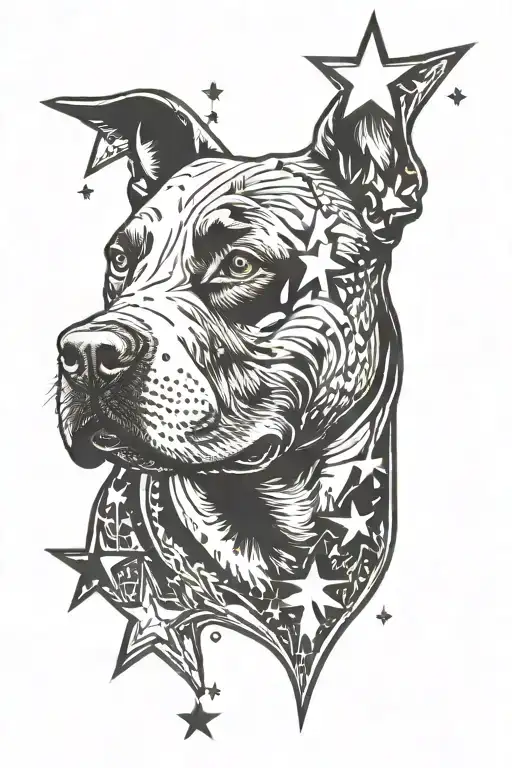 Pitbull Head With Stars As A Background