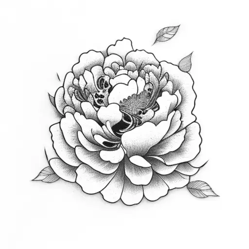 Black Peony With Many Leaves