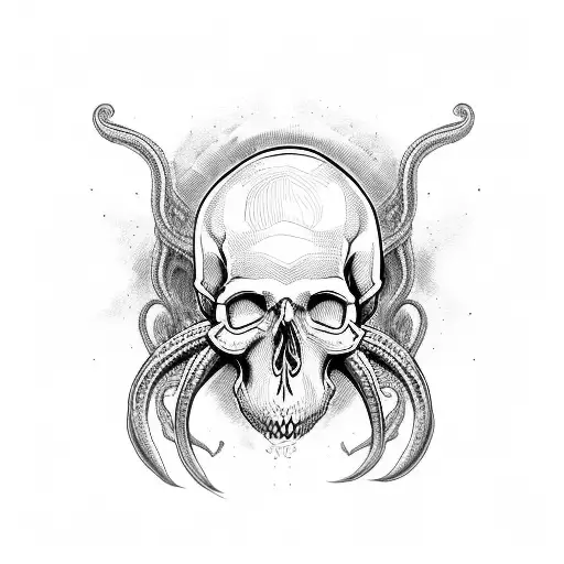 Human Skull With Tentacles Hanging Down