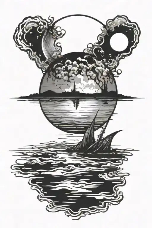 View Of The Moon Above The Sea Refleting Its Light On The Water