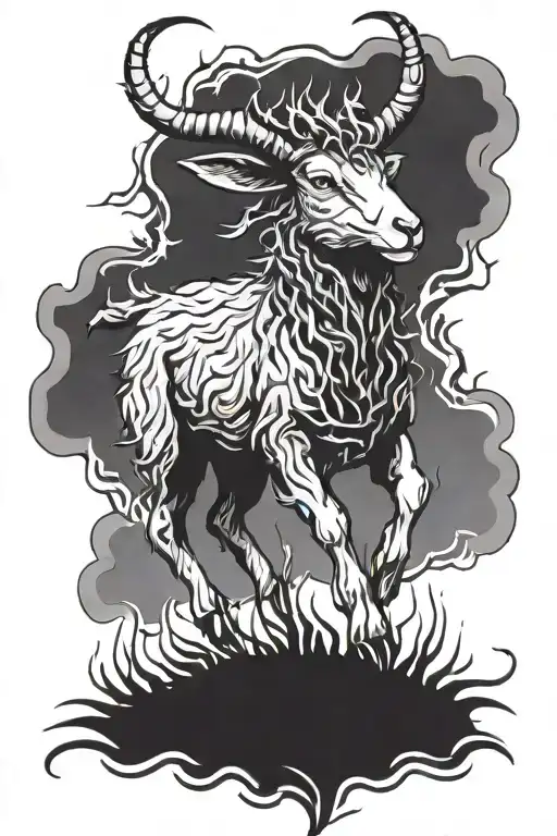 Full Body Lamb Jumping With Crown Of Thorns And Flaming Eyes