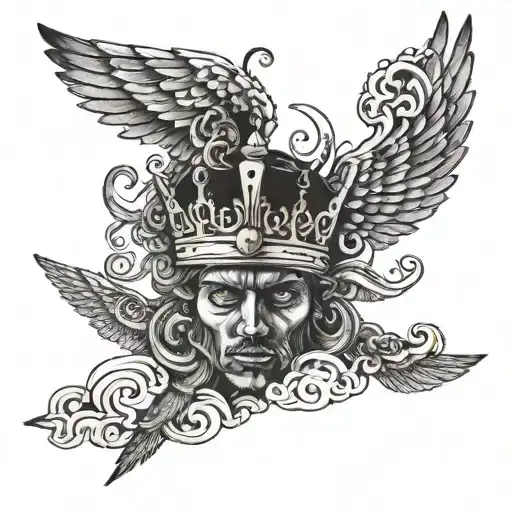 A Man In The Sky With 6 Wings And A Crown Of Evolution On His Head