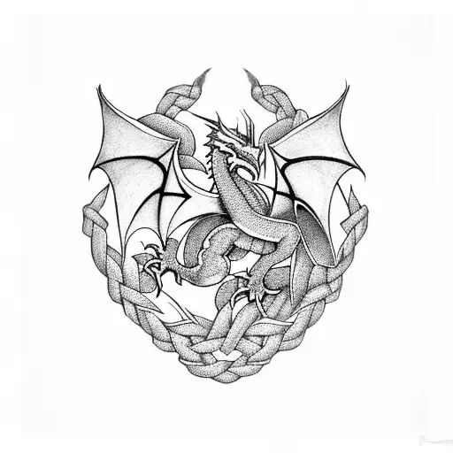 A Geometric Representation Of The Welsh Dragon Intertwined With Celtic Knots