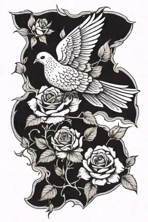 Dove With Roses Intertwined