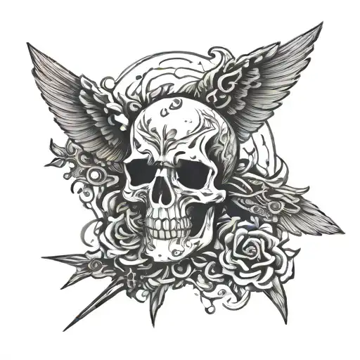 Sword Piercing Skull With Wings Spread