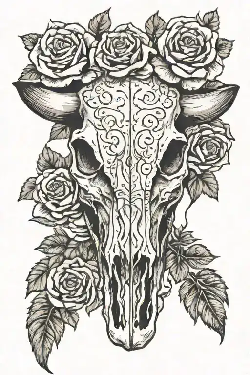 Western Cow Skull With Roses