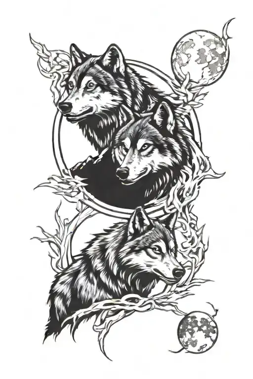 2 Wolves Fierce And Calm Wolf With Moon