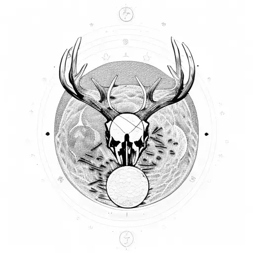 Combine A Deer Skull Adorned With Crystals And Surrounded By Moon Phases