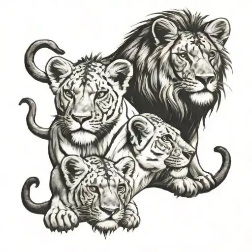 Lioness 4 Lion Cubs Fleur De Lys