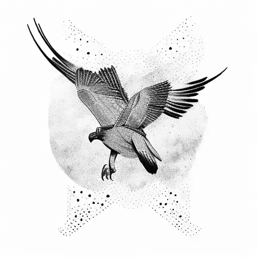 Australian Aboriginal Crow With Wings Spread Out In Australian Aboriginal Dot Painting Art Form