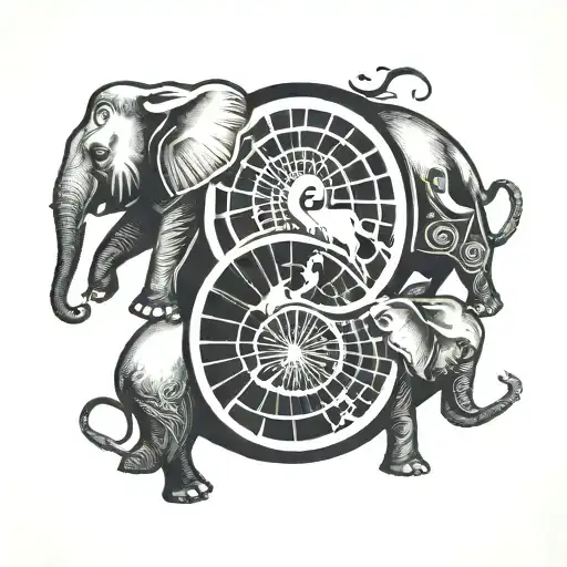 Two Elephants Globe Travel Yin Yang Symbol