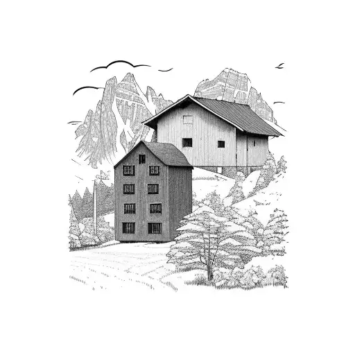 Hay Barn In Garmisch Partenkirchen With Mountains In The Background