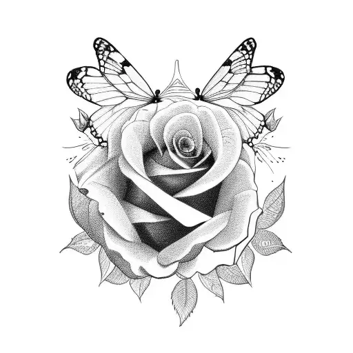 Rose And Butterflies To Put On Your Thigh