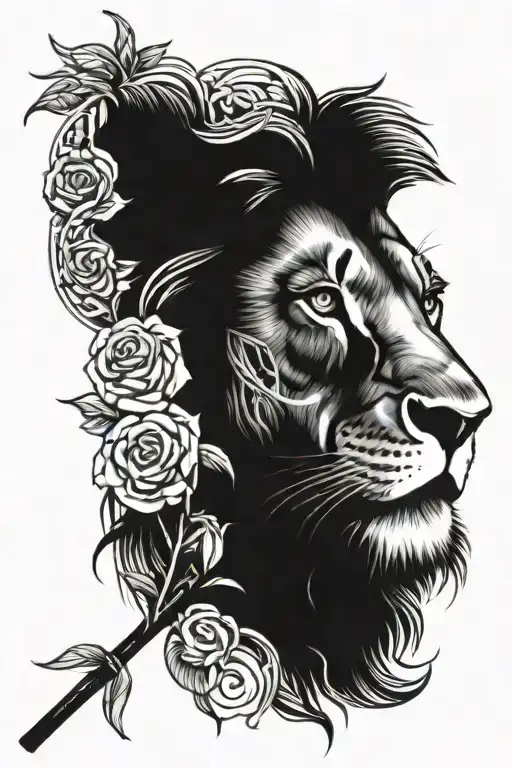 Lion With Cross Through Eye With Rose Underneath Standing