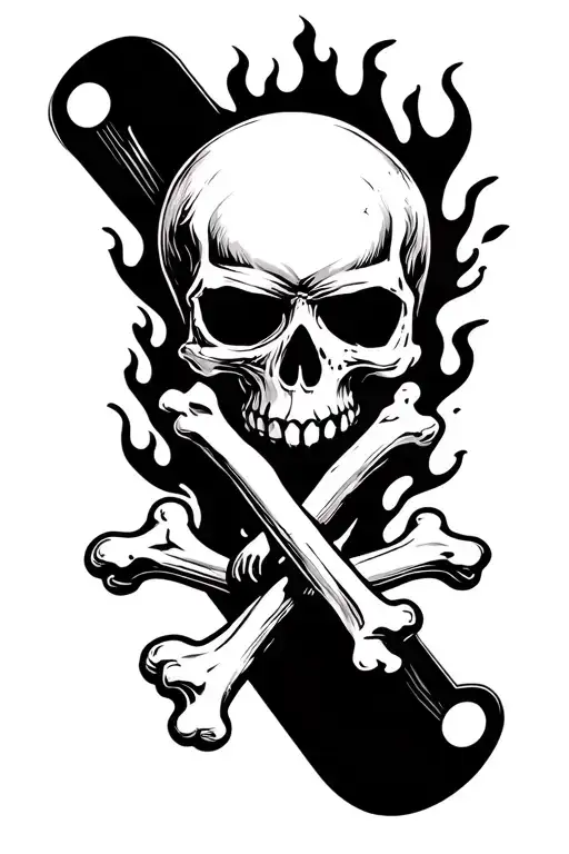 Flaming Skull With Snowboard Cross Bones