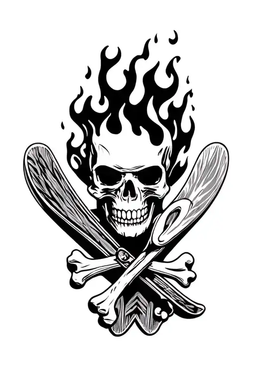 Flaming Skull With Snowboards As Crossbones