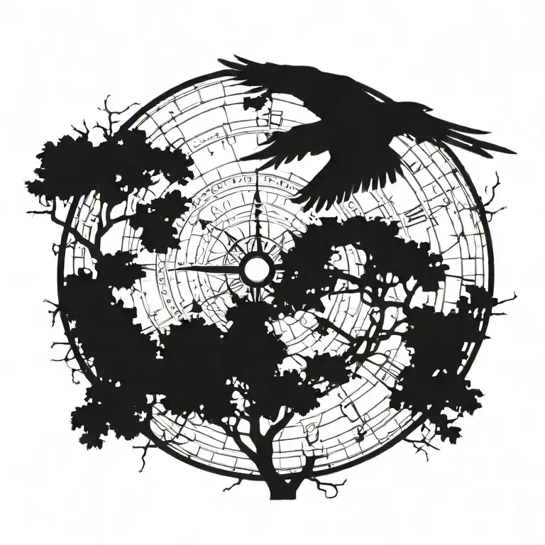 A Silhouette Of A Bird Flying Over Tree While It Uses A Compass