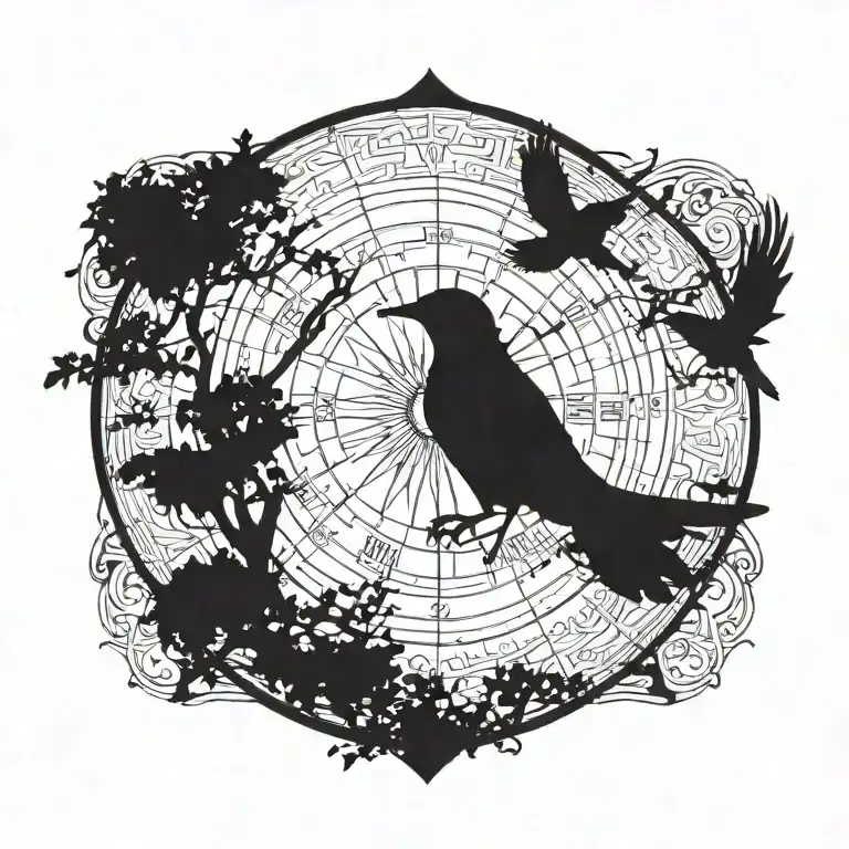 A Silhouette Of A Bird Flying Over Tree While It Uses A Compass