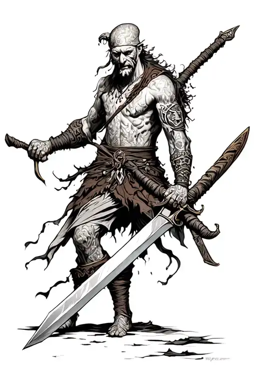 An Old Gnarly Polish Warrior Wielding A Rusty Sword