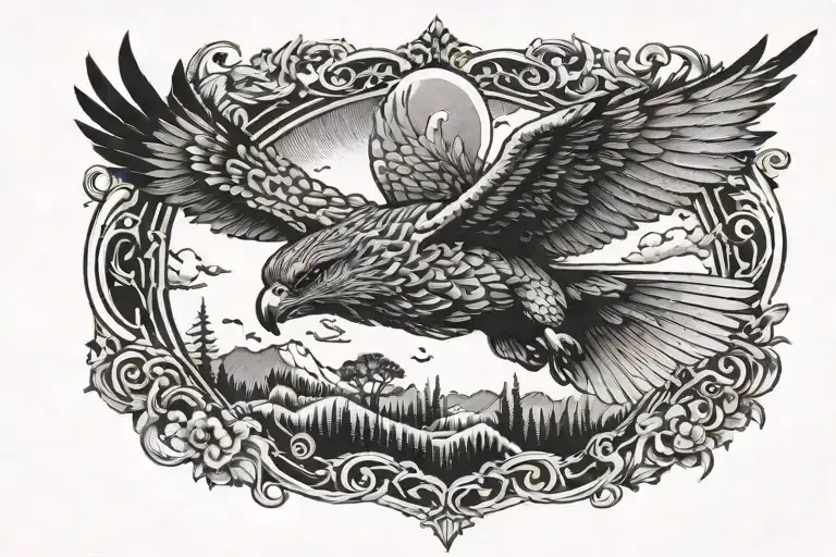 Hawk Flying Over A Wolf