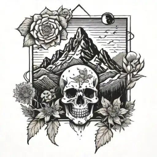 Skull Shaped Mountainscape Framed With A Edelweiss