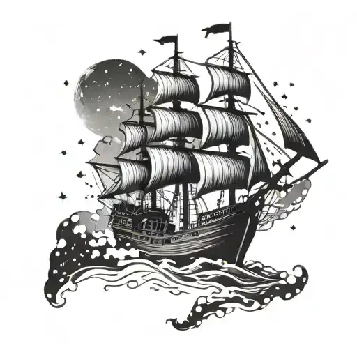 A Pirate Ship Sailing Under A Sky Full Of Stars