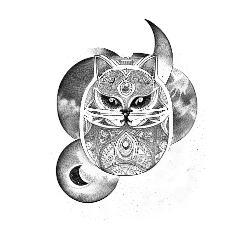 Moon Cycle And Cat