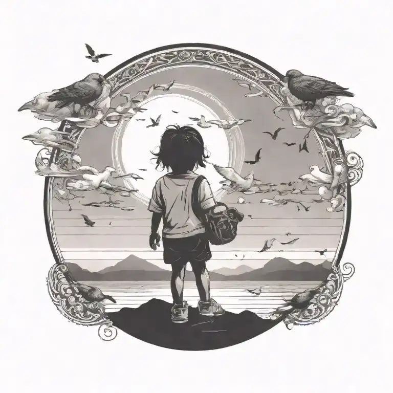 Can You Add A Pet Next To The Child And Birds Around Tattoo's The Circle