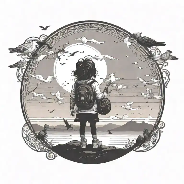 Can You Add A Pet Next To The Child Cat And Birds Around Tattoo's The Circle