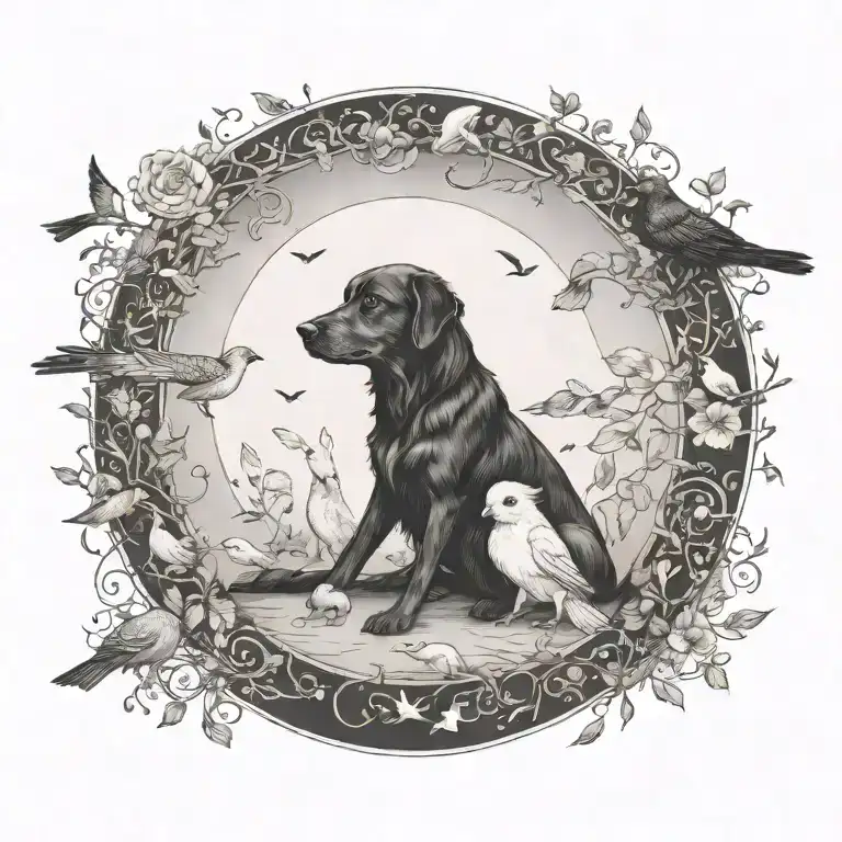 Can You Add A Pet Dog Sitting Next To The Child And Birds Around Tattoo's The Circle