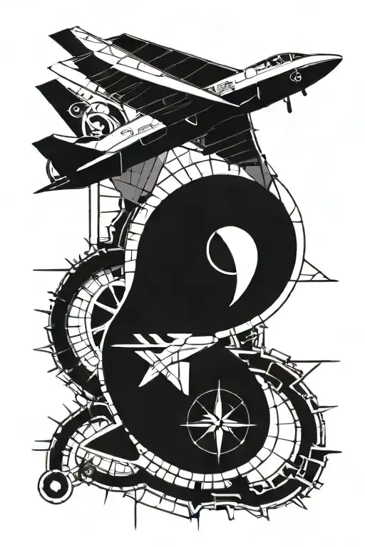 Fibonacci Sequence With Compass Design And Fighter Jet