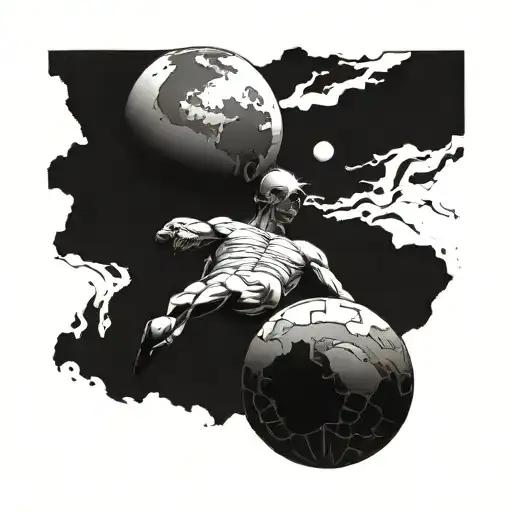 The Atlas Titan Resting Against The Earth Where The Earth And Titan Are About The Same Size