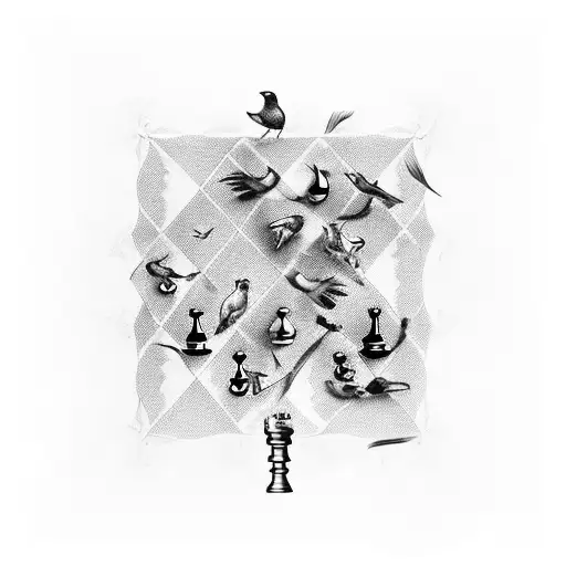 A Chessboard With Birds As Chess Pieces