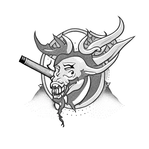 A Smoking Devil Hiking Up A Mountain