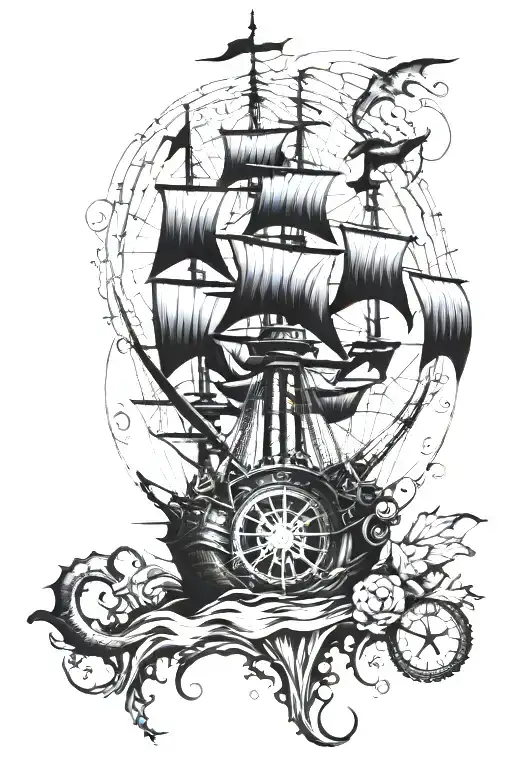Kraken Pirate Ship Compass Rose