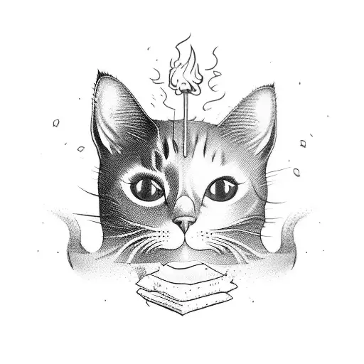 A Whimsical Tattoo Of A Cat Baking A Cake With Gaming Elements Incorporated