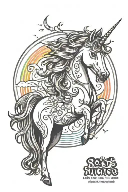 Unicorn Surrounded By Rainbow Colored Soundhole